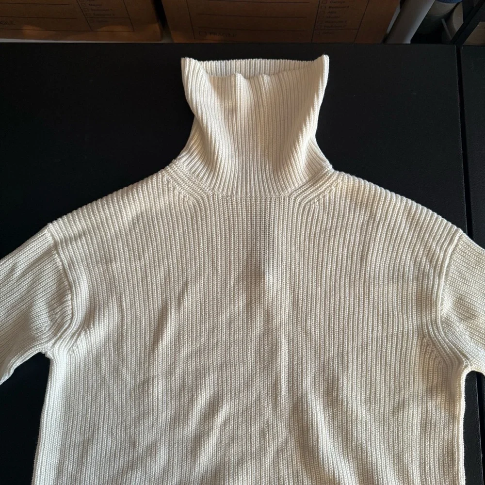 J Crew Ribbed Turtleneck Sweater‎ Womens XS Relaxed Ivory Knit Pullover BB427